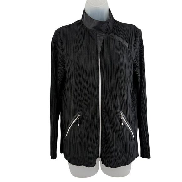 Jamie Sadock Black Crinkle Pleated Golf Jacket Shirt Small Full Zip Front Womens - Picture 1 of 16